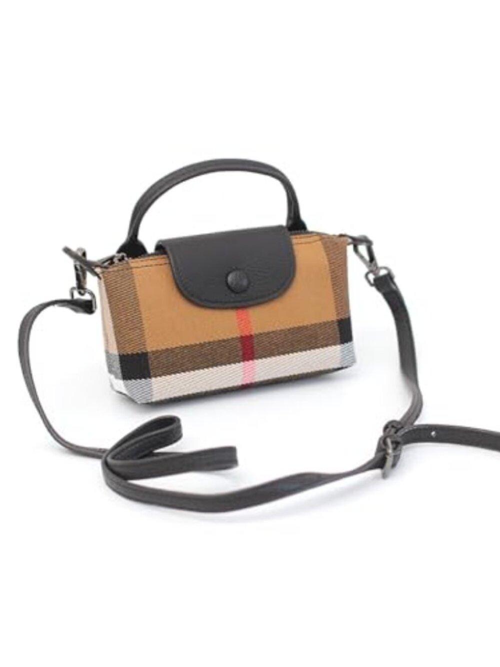 Mini Small Size Luxury Plaid Women's Top Handle Handbag Canvas and Leather